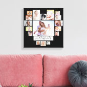 Familie Foto Collage Heart 17 Afbeeldingen Naam Zw Canvas Afdruk (Insitu (Woonkamer))