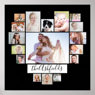 Familie Foto Collage Heart 17 Afbeeldingen Naam Zw Poster