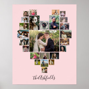 Familie Foto Collage Heart 25 Afbeeldingen Naam Ro Poster