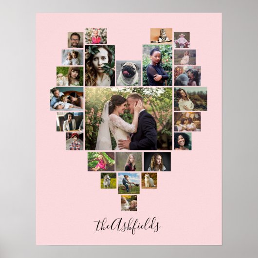 Familie Foto Collage Heart 25 Afbeeldingen Naam Ro Poster (Voorkant)