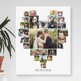 Familie Foto Collage Heart 25 Afbeeldingen Naam Wh Canvas Afdruk