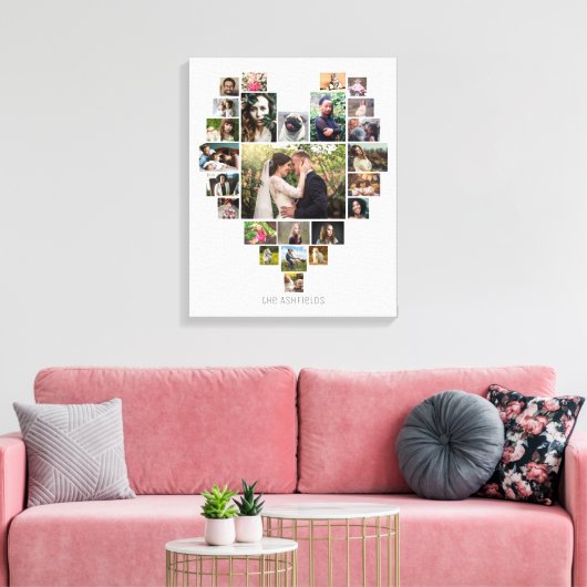 Familie Foto Collage Heart 25 Afbeeldingen Naam Wh Canvas Afdruk (Insitu (Woonkamer))