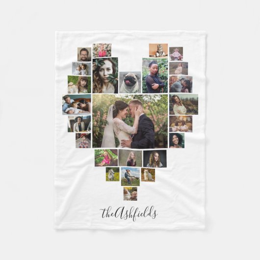 Familie Foto Collage Heart 25 Afbeeldingen Naam Wh Fleece Deken (Voorkant)
