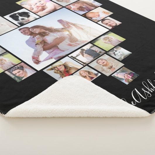 Familie Foto Collage Heart 25 Afbeeldingen Naam Zw Sherpa Deken (3/4)