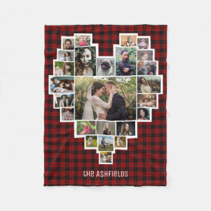 Familie Foto Collage Heart 25 Pics Name Red Pset Fleece Deken
