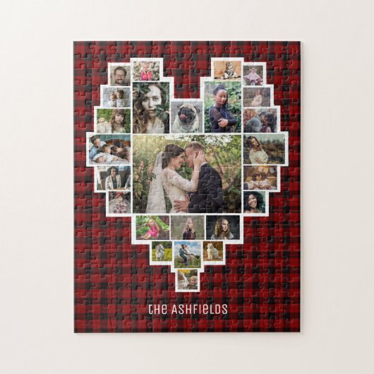 Familie Foto Collage Heart Red Pset 25 Pic Name Legpuzzel (Verticaal)