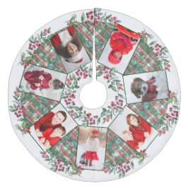 Familie Foto Collage Kerstmis Wreated White Fleece Kerstboom Rok