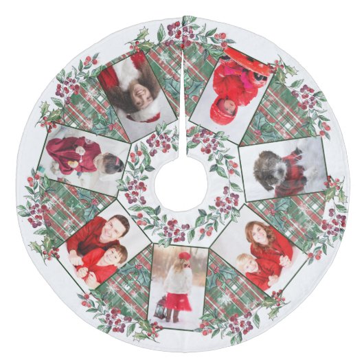Familie Foto Collage Kerstmis Wreated White Fleece Kerstboom Rok (Voorkant)