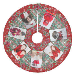 Familie Foto Collage Kerstmis Wreath Red Fleece Kerstboom Rok