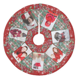Familie Foto Collage Kerstmis Wreath Red Fleece Kerstboom Rok
