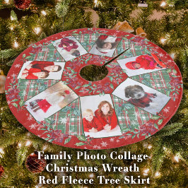 Familie Foto Collage Kerstmis Wreath Red Fleece Kerstboom Rok