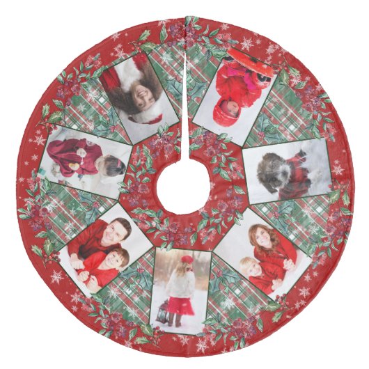 Familie Foto Collage Kerstmis Wreath Red Fleece Kerstboom Rok (Voorkant)