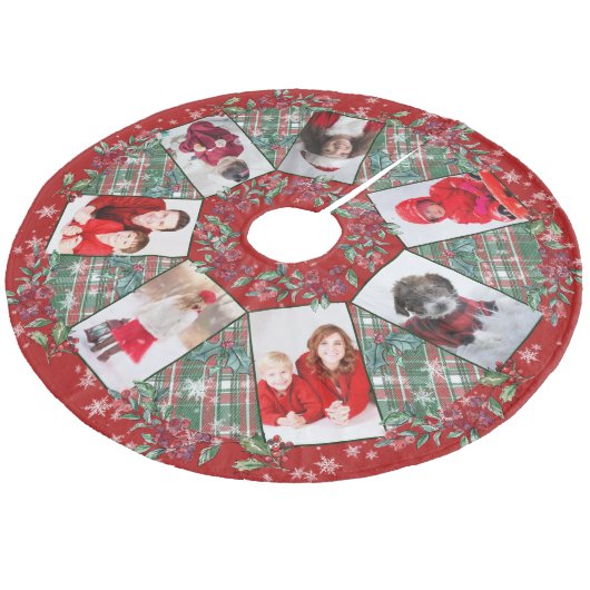 Familie Foto Collage Kerstmis Wreath Red Fleece Kerstboom Rok (Gekanteld)