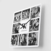 Familie Foto Collage Monogram Black en White Vierkante Klok (Hoek)
