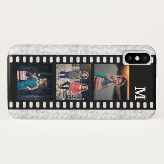 Familie Foto Collage Monogram | Filmstrip Marmer Case-Mate iPhone Case (Achterkant (horizontaal))