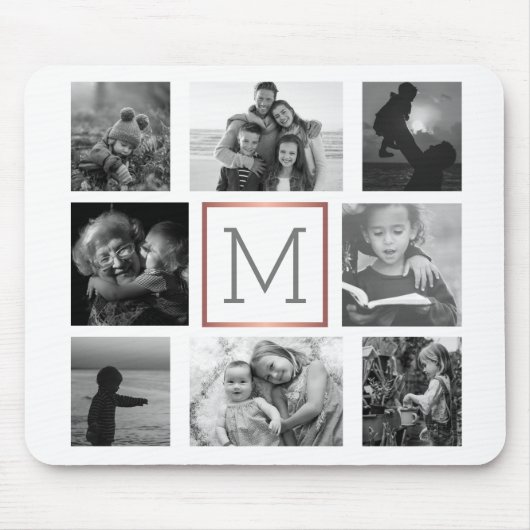 Familie Foto Collage Monogram zwart-wit Muismat (Voorkant)