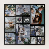 Familie Foto Collage Monogrammed Black 10 Afbeeldi Legpuzzel (Horizontaal)