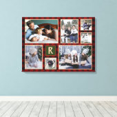 Familie Foto Collage Monogrammed Red Buffalo Pset Canvas Afdruk (Insitu (Houten vloer))