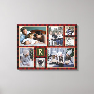 Familie Foto Collage Monogrammed Red Buffalo Pset Canvas Afdruk