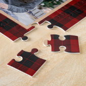 Familie Foto Collage Monogrammed Red Buffalo Pset Legpuzzel (Zijkant)