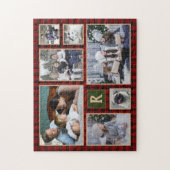 Familie Foto Collage Monogrammed Red Buffalo Pset Legpuzzel (Verticaal)