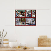Familie Foto Collage Monogrammed Red Buffalo Pset Poster (Keuken)