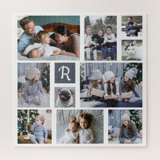 Familie Foto Collage Monogrammed White 10 Afbeeldi Legpuzzel (Verticaal)