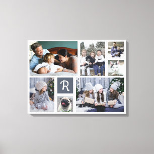 Familie Foto Collage Monogrammen 7 Afbeeldingen Wh Canvas Afdruk