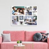 Familie Foto Collage Monogrammen 7 Afbeeldingen Wh Canvas Afdruk (Insitu (Woonkamer))