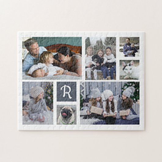 Familie Foto Collage Monogrammen 7 Afbeeldingen Wh Legpuzzel (Horizontaal)