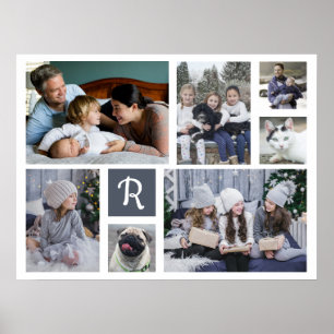Familie Foto Collage Monogrammen 7 Afbeeldingen Wh Poster
