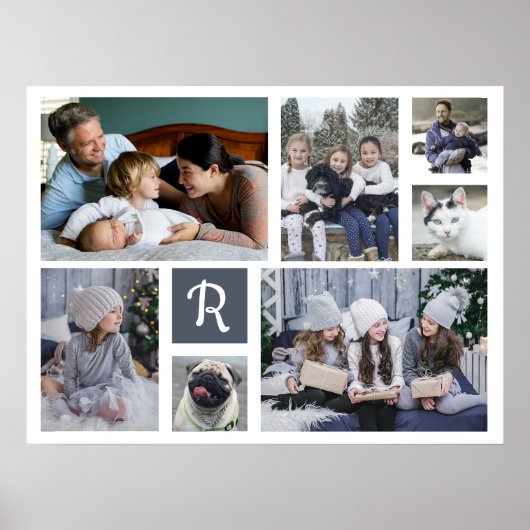 Familie Foto Collage Monogrammen 7 Afbeeldingen Wh Poster (Voorkant)