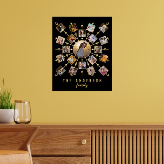 Familie Foto Collage + Naam 21 Afbeeldingen Black  Folie Afdrukken (Insitu (Woonkamer))