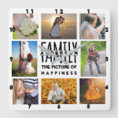 Familie Foto Collage Naam toevoegen Sjabloon | 8 A Vierkante Klok (Voorkant)