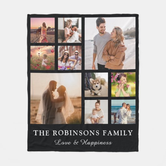 Familie Foto Collage + Naam White Fleece (Voorkant)