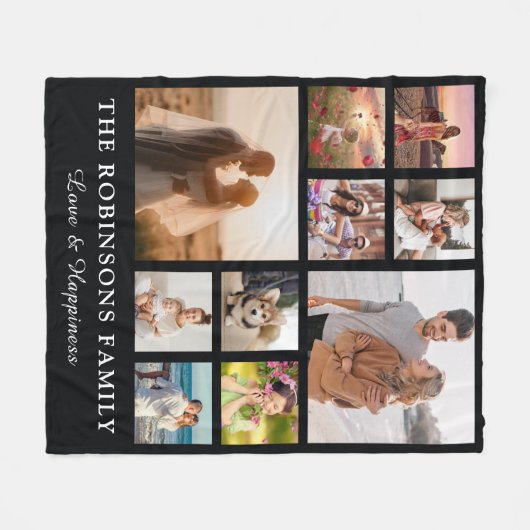 Familie Foto Collage + Naam White Fleece (Voorkant (Horizontaal))