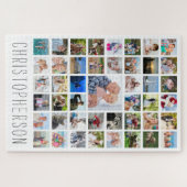 Familie Foto Collage Naam Wit Legpuzzel (Horizontaal)