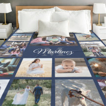 Familie Foto Collage Navy Blue Modern Monogrammed