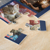 Familie Foto Collage Navy Blue Modern Monogrammed Legpuzzel (Zijkant)