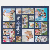 Familie Foto Collage Navy Blue Monogram Naam Fleece Deken (Voorkant (Horizontaal))