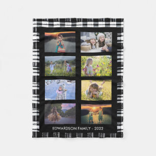 Familie foto collage op buffel plaid patroon fleece deken