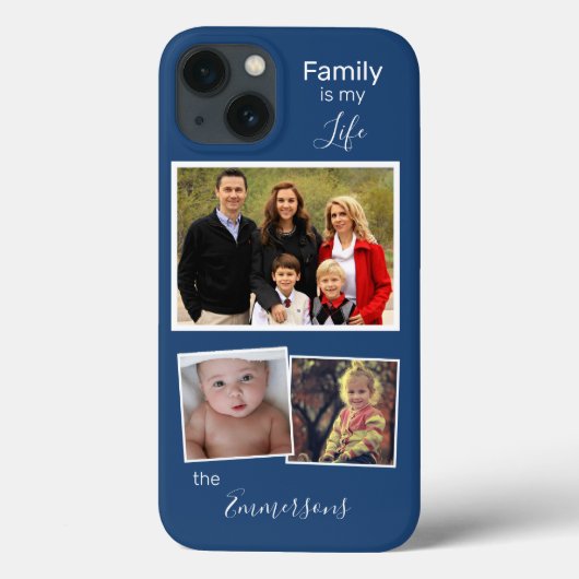 Familie Foto Collage Persoonlijk Blauw Case-Mate iPhone Case (Achterkant)