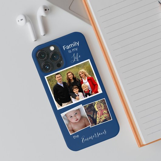 Familie Foto Collage Persoonlijk Blauw Case-Mate iPhone Case