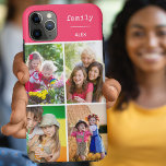 Familie Foto Collage Pink 4 Afbeelding Case-Mate iPhone Case<br><div class="desc">Creëer uw eigen geval van de douaneTelefoon voor iphone 11 pro max en vele andere modellen. Het ontwerp is voorzien van een rasterstijlfotocollage met vier van uw favoriete foto's, jouw naam en het woord "familie". Het fotomalplaatje is opstelling klaar voor u om uw foto's toe te voegen, die met de...</div>