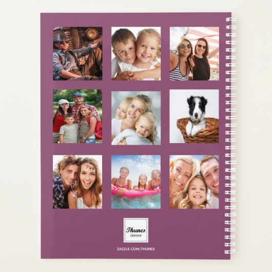 Familie foto collage plum naam script 2026 planner (Achterkant)