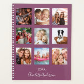 Familie foto collage plum naam script 2026 planner (Voorkant)