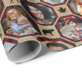 Familie Foto Collage Red Black Buffalo Pset Quilt Cadeaupapier (Rol Hoek)
