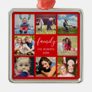 Familie foto Collage Red Custom Ceramic Ornament