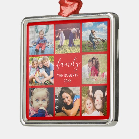 Familie foto Collage Red Custom Ceramic Ornament (Links)