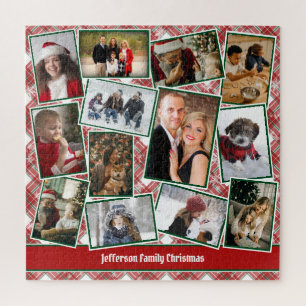 Familie Foto Collage Red Green White Kerstmis Legpuzzel